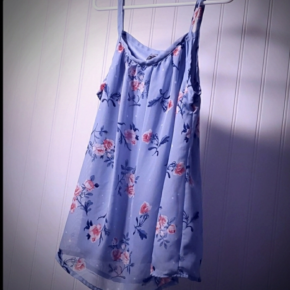 3 for $15/Tank Blouse,light blue w flowers, medium - Picture 3 of 3